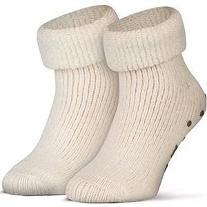 Piarini ABS antislipsokken, 1 paar, wollen sokken, wintersokken, Noorse sokken met badstof aan de binnenkant, voor dames en heren, wolwit, 39/42 EU