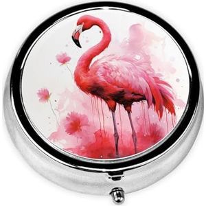Pillendoosje Reizen Pillendoos met 3 Compartimenten Kleine Pillenetui voor Portemonnee & Pocket Draagbare Geneeskunde Organizer Flamingo Aquarel Leuke Ronde Pillencontainer voor Vitaminen Medicatie