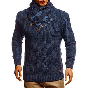 Leif Nelson Heren gebreide trui sjaalkraag slim fit winter zomer moderne mannen zwarte trui T-shirt lange mouwen met kraag heren hoodie wollen trui 5195, blauw, S
