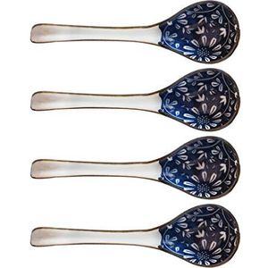 schep Japanse stijl Long Handle Spoon Household Keramische Lepel Diner Lepel met Blauw Patroon Creative tafelgerei bestand tegen hoge temperaturen Non-fading 4 Pack soeplepel(Color:D)