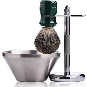 Je&Co Shaving Set,Pure Badger Hair Shaving Brush with Steel Stand and Steel Bowl (Set3)