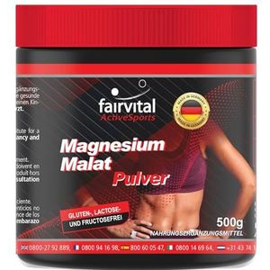 Fairvital Active Sports Magnesium Malaat Poeder - 500g - met 1125mg magnesium per dagelijkse dosis - op kwaliteit getest en hoog gedoseerd - 100% veganistisch - Made in Germany
