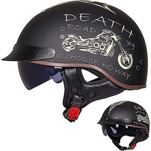 Motorhelm, Vintage motorfiets halve helm DOT/ECE goedgekeurde helmen zonneklep snelsluiting C,XXL(J,M(5556 CM))