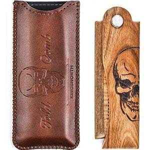 Menesia Mannen Pocket Com, Opvouwbare Houten Baard Kam met Lederen Reiskoffer, Groene Sandelhout Haarkammen Set voor Mannen (skelet)