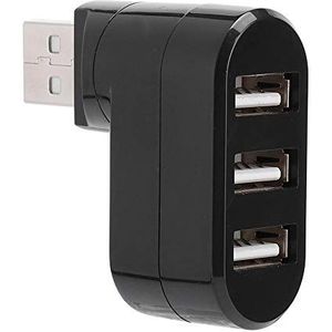 3-poorts USB Hub 2.0, 1-naar-3 USB-hubsplitter, Dun lichtgewicht Roterende HUB Plug en Play Bus aangedreven Docking station voor printers, kaartlezers, thumbdrives, muizen(Zwart)