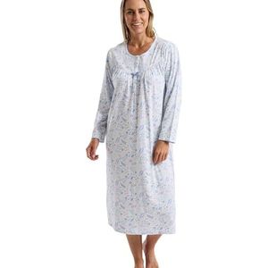 Marlon Jessica Nightie voor dames, klassiek nachthemd met lange mouwen, jersey nachthemd voor behaaglijk comfort en eenvoudige jurk, met korte knoopopening, Blauw, 50-52