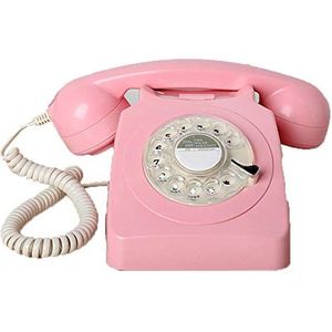 Thuis vaste Europese stijl retro telefoon, ouderwetse telefoon met snoer, massief houten antieke telefoon, kantoor aan huis, hotel, galerij, juweliers retro telefoon (roze)