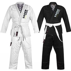 VADER Braziliaanse Jiu Jitsu pakken voor heren BJJ Gi Kids/Volwassen BJJ Pak Kimono Uniform 100% Katoen 550Gsm Voorgekrompen Lichtgewicht Stof Ju-Jitsu Pak, Wit, Kids C1 / 140cm