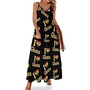 I Love Ghana Sling Maxi-jurken voor dames, V-hals, casual, mouwloos, verstelbare riem, sexy lange jurk