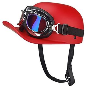 Motorfiets Halve Helm Met Bril, Mannen en Vrouwen Duitse Stijl Baseball Cap DOT Goedgekeurd Volwassen Skull Cap Helm Scooter ATV Retro Open-Face Street Cruiser Bromfiets Chopper Helm Decoration