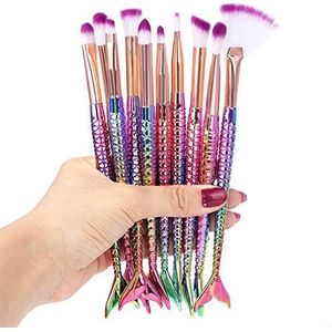 Eljjhah 7/10 stks Make-up Borstels Tool Blending Beauty Cosmetics Kit Set van Borstel Gezicht Oogschaduw Lip Artist Zeemeermin Markeerstift Foundation (Handvat Kleur: Groen)