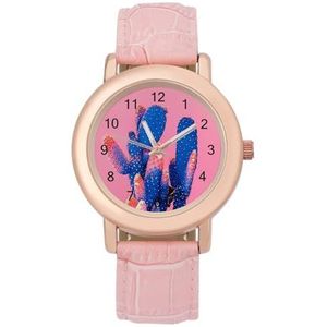 Cactus op Roze Horloges Voor Vrouwen Mode Sport Horloge Vrouwen Lederen Horloge