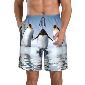Pinguïn Print Heren Zwemmen Shorts Trunks Mannen Sneldrogend Ademend Strand Surfen Zwembroek met Zakken, Wit, XXL