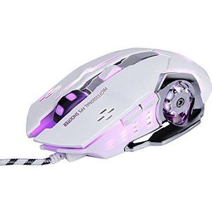 Lanker Gaming Mouse Bedraad, Optische Game Muizen met 6 Knoppen, 4 Ademhaling Backlight, Ergonomische Grips en 4 DPI aanpassing Niveaus voor PC, Laptop en Mac - GM05 Zwart Wit Kleur: wit
