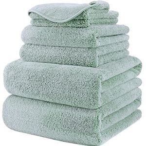 Polyte - Grote microvezel handdoek - sneldrogend/niet-pluizend - 6 stuks - lichtgroen - 152 x 76 cm