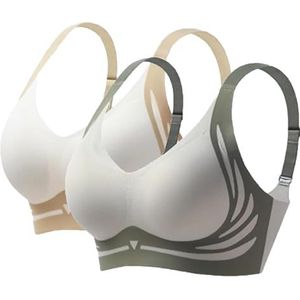 Krachtige Push-Up Naadloze BH Met Verstelbare Brede Bandjes(White+green,XX-Large)