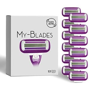 My-Blades® Scheermesjes compatibel met Gillette Venus, kunststof neutraal Swirl en Smooth, 12 vervangingsmesjes voor dames met een 4-voudig mesje