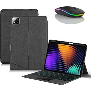 Toetsenbordhoes voor Xiaomi Mi Pad 7/7 Pro 11.2 inch 2024, Afneembaar Draadloos Achtergrondverlichting Toetsenbord met Potloodhouder, Dunne Slanke Foliodekking met Bluetooth-Muis