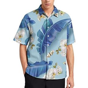 Hawaiiaans overhemd met bananenbladeren en orchidee voor heren, zomer, strand, casual, korte mouwen, button-down shirts met zak
