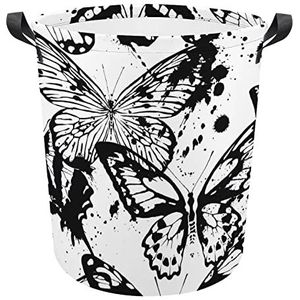 Zwart-wit Vlinders Wasmand Opvouwbare Waszak Grote Opbergmanden met Duurzaam Handvat