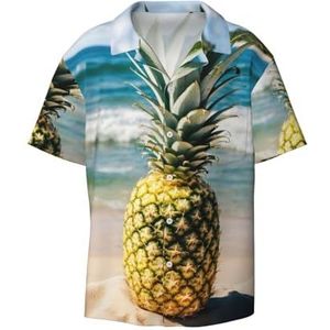YJxoZH Ananas Op Strand Print Heren Jurk Shirts Casual Button Down Korte Mouw Zomer Strand Shirt Vakantie Shirts, Zwart, 4XL