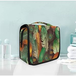 Hangende opvouwbare toilettas kleurrijke kunstveren make-up reisorganisator tassen tas voor vrouwen meisjes badkamer