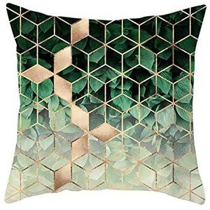 Ethereval Linnen Kussenslopen Queen Size Waterdicht Patio Kussen Voor Tuinmeubilair Bladeren Vierkante Kubus Gebreide Bank Bank Grijs Donkergroen - 45 x 45 cm