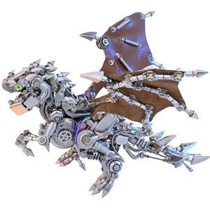 Metalakaer 3D-metalen puzzel voor volwassenen, mechanische dinosaurus met vleugels, modelbouwpakket, mechanische metalen modellen, Challenge Brain Teasers, desktop, woondecoratie, verjaardagscadeau,