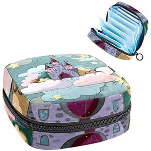 Green Castle Periode Pouch Draagbaar,Tampon Opbergtas voor Maandverband, Meerkleurig, 4.7x6.6x6.6 in/12x17x17 cm
