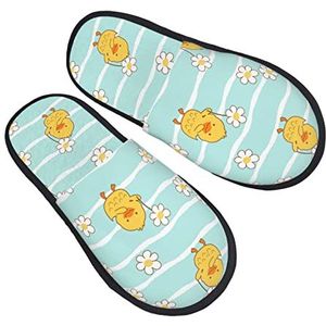 942 Pantoffels voor heren eend met kleine bloemen, antislip huisschoenen, casual warme instappers, voor binnen en buiten, dames, heren, Harige pantoffels 2385, 7/10.5 UK