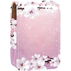 Lipgloss Houder Lipstick Case Draagbare Mini Lipstick Opbergdoos Reizen Lipstick Organizer Case met Spiegel voor Vrouwen Mooie Kersenbloesem Patroon-01, Meerkleurig, 9.5x2x7 cm/3.7x0.8x2.7 in