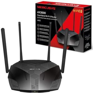 MERCUSYS AX3000 Dual Band WLAN-router, WLAN-snelheid tot 2402 Mbit/s (5 GHz) + 574 Mbit/s (2,4 GHz), 160 MHz kanaal, 3 Gigabit LAN-poorten, ideaal voor Xbox/PS4/Steam en 4K (MR80X) games