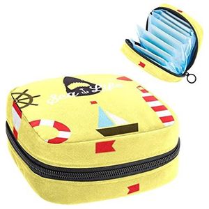 Maandverband Opbergtas,Draagbare maandverband Opbergzak,Anker Geel patroon, Meerkleurig, 4.7x6.6x6.6 in/12x17x17 cm