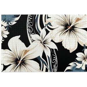 1000 stukjes puzzel voor volwassenen gepersonaliseerde foto puzzel zwart-witte Hawaiiaanse bloemen aangepaste houten puzzel voor familie, verjaardag, bruiloft, spel nachten geschenken, 74,9 cm x 50 cm