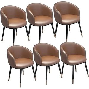 GEIRONV Moderne eetkamerstoelen set van 6, for woonkamer, receptie, bureaustoelen, PU-leer, rugleuning, metalen poten, keukenstoelen Eetstoelen (Color : Brown, Size : 42x42x75cm)