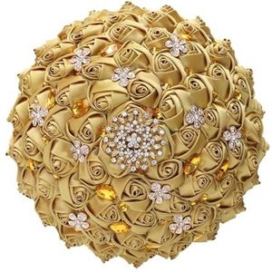 Fasksh Gouden bruiloft bruidsmeisje met bloemen bruidsboeket voor bruiloft feest (kleur: R21, maat: 24 cm)