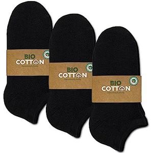 mehrstrumpf 8/12 paar kinderen 100% biologische teelt sneakersokken zonder naad huidvriendelijk katoen (model: Biolivia), 12 paar (zwart), 35/38 EU