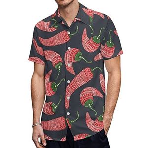 Rode Chili Patroon Heren Hawaiiaanse Shirts Korte Mouw Casual Shirt Button Down Vakantie Strand Shirts 4XL