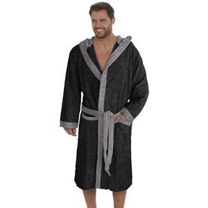 Stijl en comfort combineert: katoenen badjas voor heren in trendy kleuren van velours, badstof of wafelpiqué f5712, zwart/grijs badstof (1496), 6XL