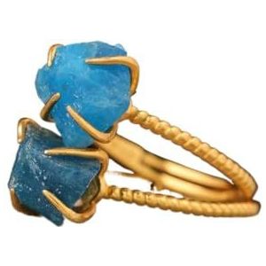 Exquise Labradoriet Stone Claw Finger Ring - Verstelbare sieraden cadeau for vrouwen (Color : BlueApatiteGold, Size : 17)