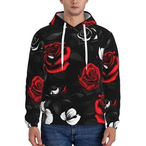 Evengigy Zwart Wit en Rode Rozen Print Heren Fleece Hooded Hoodie Met Pocket Outfits Grappige Hooded Sweatshirt Trui, Zwart, XS