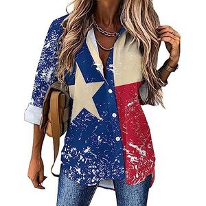 Texas State Flag damesoverhemden met knoopsluiting en lange mouwen, jurk shirt met V-hals