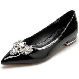 EICOFF Bruidsschoenen Flats Dames Gesloten Puntige Teen Lage Hakken Strass Slip-op Trouwschoenen Bruiloft Jurk Party Schoenen,zwart,36 EU