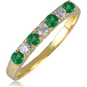 2Colors Ring vergulde halve ring met kunstmatige groene steen en zirkonia – 58