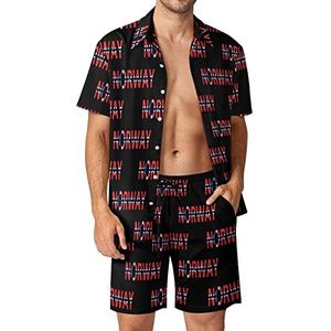 Noorse vlag Hawaiiaanse bijpassende set 2-delige outfits button down shirts en shorts voor strandvakantie