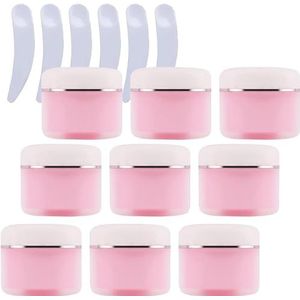 SDGBCXD, Pak van 12, lege roze dubbelwandige plastic cosmetische potten van 150 ml met zilveren lint, container for gezichtscrème ，Cosmetische potten