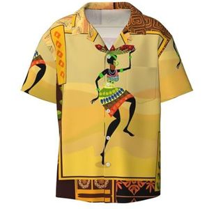 TyEdee Afrikaanse Vrouw Print Mannen Korte Mouw Jurk Shirts Met Zak Casual Button Down Shirts Business Shirt, Zwart, 3XL
