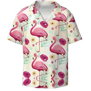 YJxoZH Flamingo Print Heren Jurk Shirts Casual Button Down Korte Mouw Zomer Strand Shirt Vakantie Shirts, Zwart, XXL