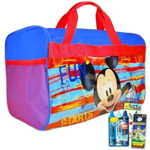 Disney Mickey Mouse Duffle Bag Set for Boys, Kids ~ 4 Pc Bundle With Mickey Carry On Travel Bag, Stickers, Door Hanger, and More | Mickey Mouse Sleepover Travel Activity Set