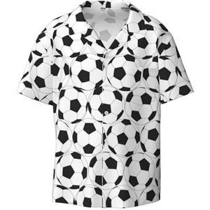 OdDdot Zwart en Wit Voetbal Patroon Print Heren Jurk Shirts Atletische Slim Fit Korte Mouw Casual Business Button Down Shirt, Zwart, XXL